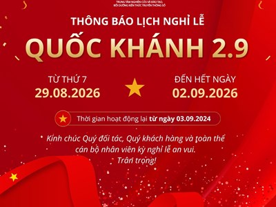 THÔNG BÁO LỊCH NGHỈ LỄ QUỐC KHÁNH 02/09/2026 – TRUNG TÂM CRC (VDCA)